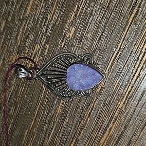 New Sterling Silver Light purple druzy pendant